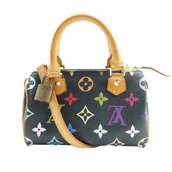 Authentic Louis Vuitton Multicolor Mini Speedy Monogram Nano Sac Bag HL Black